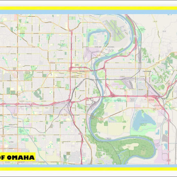 Map of Omaha with Neighborhoods, Streets, Roads, Highways and Parks - Laminated Wall Map Poster Print - Vivid Imagery with Bright Colors