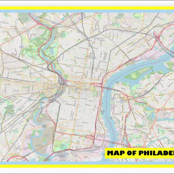 Map of Philadelphia with Neighborhoods, Streets, Roads, Highways and Parks - Laminated Wall Map Poster Print