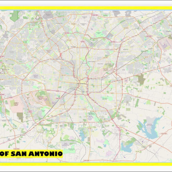 Map of San Antonio with Neighborhoods, Streets, Roads, Highways and Parks - Laminated Wall Map Poster Print - Vivid Imagery with Bright Colors