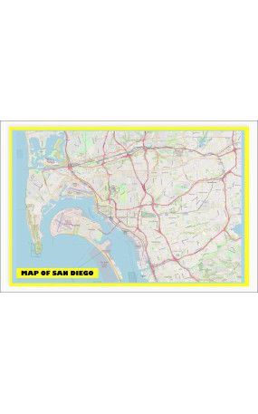 Map of San Diego with Neighborhoods, Streets, Roads, Highways and Parks - Laminated Wall Map Poster Print - Vivid Imagery with Bright Colors