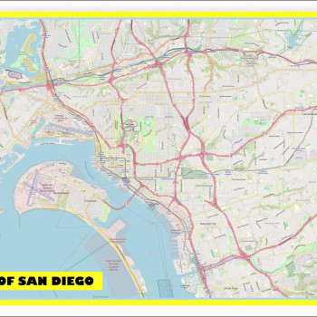 Map of San Diego with Neighborhoods, Streets, Roads, Highways and Parks - Laminated Wall Map Poster Print - Vivid Imagery with Bright Colors