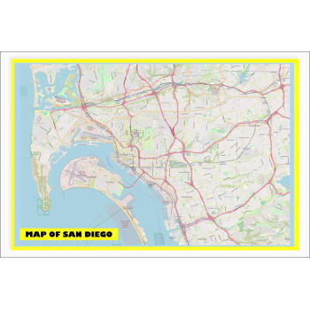 Map of San Diego with Neighborhoods, Streets, Roads, Highways and Parks - Laminated Wall Map Poster Print - Vivid Imagery with Bright Colors