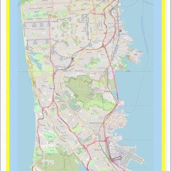 Map of San Francisco with Neighborhoods, Streets, Roads, Highways and Parks - Laminated Wall Map Poster Print