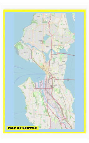 Map of Seattle with Neighborhoods, Streets, Roads, Highways and Parks - Laminated Wall Map Poster Print - Vivid Imagery with Bright Colors