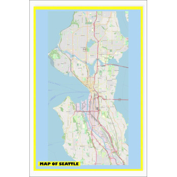 Map of Seattle with Neighborhoods, Streets, Roads, Highways and Parks - Laminated Wall Map Poster Print - Vivid Imagery with Bright Colors