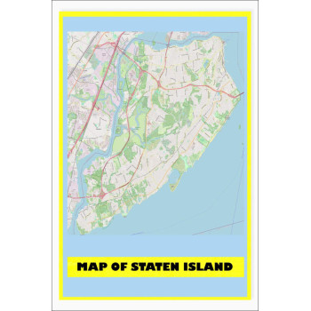 Map of Staten Island with Neighborhoods, Streets, Roads, Highways and Parks - Laminated Wall Map Poster Print