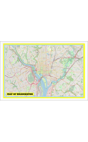 Map of Washington with Neighborhoods, Streets, Roads, Highways and Parks - Laminated Wall Map Poster Print - Vivid Imagery with Bright Colors