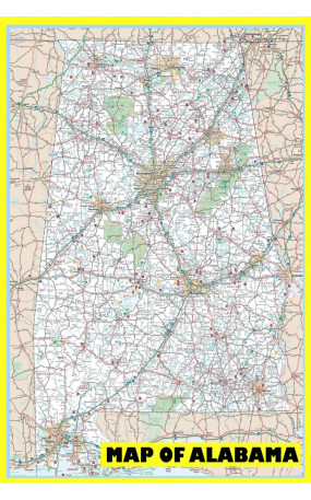 Map of Alabama Large Detailed Roads and Highways, Map of Alabama State with All Cities, Parks and Landmarks - Laminated Wall Map Poster Print