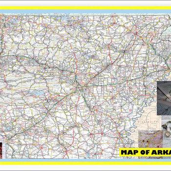 Map of Arkansas Large Detailed Roads and Highways, Map of Arkansas State with All Cities, Parks and Landmarks - Laminated Wall Map Poster