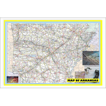 Map of Arkansas Large Detailed Roads and Highways, Map of Arkansas State with All Cities, Parks and Landmarks - Laminated Wall Map Poster