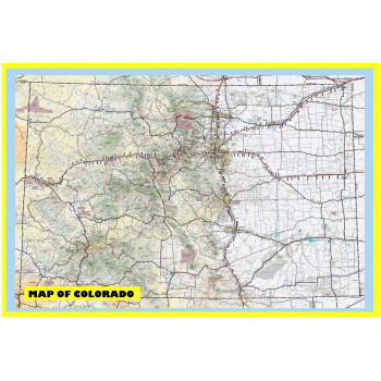 Map of Colorado Large Detailed Roads and Highways, Map of Colorado State with All Cities, Parks and Landmarks - Laminated Wall Map Poster