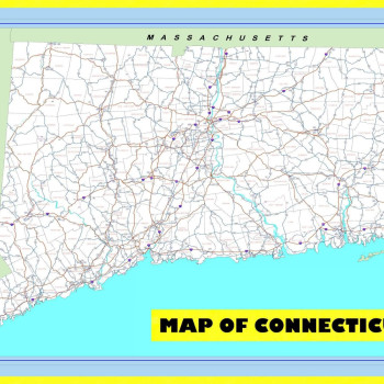 Map of Connecticut Large Detailed Roads and Highways, Map of Connecticut State with All Cities, Parks and Landmarks - Laminated Wall Map