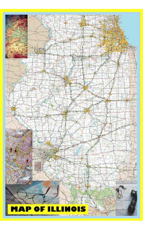 Map of Illinois Large Detailed Roads and Highways, Map of Illinois State with All Cities, Parks and Landmarks - Laminated Wall Map Poster
