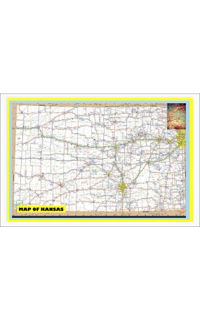 Map of Kansas Large Detailed Roads and Highways, Map of Kansas State with All Cities, Parks and Landmarks - Laminated Wall Map Poster Print