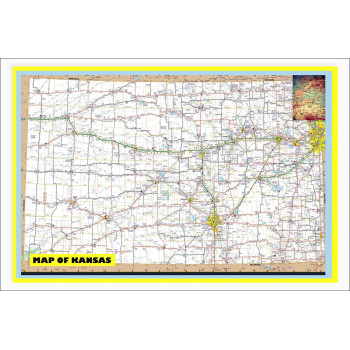 Map of Kansas Large Detailed Roads and Highways, Map of Kansas State with All Cities, Parks and Landmarks - Laminated Wall Map Poster Print