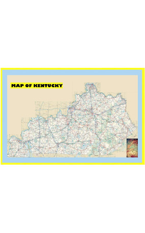 Map of Kentucky Large Detailed Roads and Highways, Map of Kentucky State with All Cities, Parks and Landmarks - Laminated Wall Map Poster
