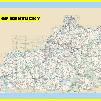 Map of Kentucky Large Detailed Roads and Highways, Map of Kentucky State with All Cities, Parks and Landmarks - Laminated Wall Map Poster