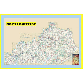 Map of Kentucky Large Detailed Roads and Highways, Map of Kentucky State with All Cities, Parks and Landmarks - Laminated Wall Map Poster