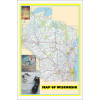 Map of Wisconsin Large Detailed Roads and Highways, Map of Wisconsin State with All Cities, Parks and Landmarks - Laminated Wall Map Poster