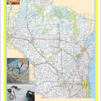 Map of Wisconsin Large Detailed Roads and Highways, Map of Wisconsin State with All Cities, Parks and Landmarks - Laminated Wall Map Poster