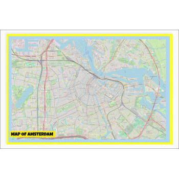 Map of Amsterdam with Neighborhoods, Streets, Roads, Highways and Parks - Laminated Wall Map Poster Print - Vivid Imagery with Bright Colors