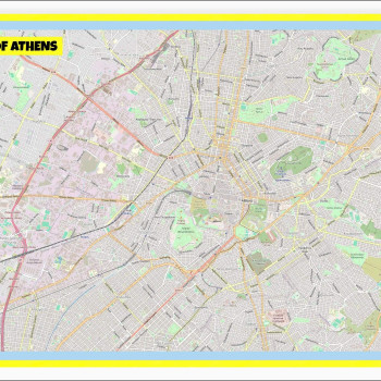 Map of Athens with Neighborhoods, Streets, Roads, Highways and Parks - Laminated Wall Map Poster Print - Vivid Imagery with Bright Colors