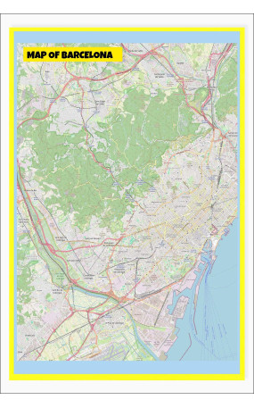 Map of Barcelona with Neighborhoods, Streets, Roads, Highways and Parks - Laminated Wall Map Poster Print - Vivid Imagery with Bright Colors