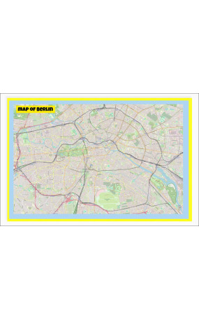 Map of Berlin with Neighborhoods, Streets, Roads, Highways and Parks - Laminated Wall Map Poster Print - Vivid Imagery with Bright Colors