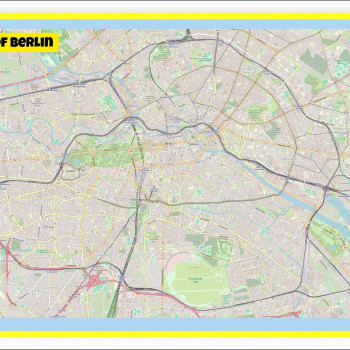 Map of Berlin with Neighborhoods, Streets, Roads, Highways and Parks - Laminated Wall Map Poster Print - Vivid Imagery with Bright Colors