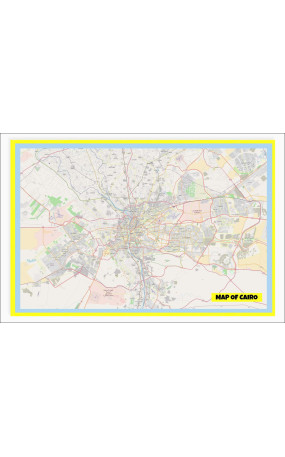 Map of Cairo with Neighborhoods, Streets, Roads, Highways and Parks - Laminated Wall Map Poster Print - Vivid Imagery with Bright Colors