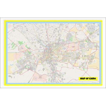 Map of Cairo with Neighborhoods, Streets, Roads, Highways and Parks - Laminated Wall Map Poster Print - Vivid Imagery with Bright Colors
