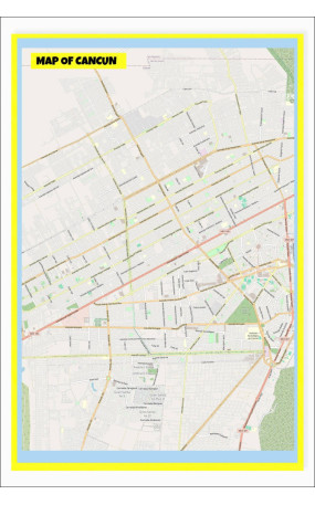 Map of Cancun with Neighborhoods, Streets, Roads, Highways and Parks - Laminated Wall Map Poster Print - Vivid Imagery with Bright Colors