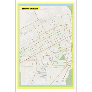 Map of Cancun with Neighborhoods, Streets, Roads, Highways and Parks - Laminated Wall Map Poster Print - Vivid Imagery with Bright Colors