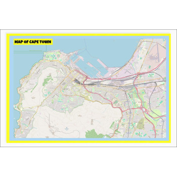 Map of Cape Town with Neighborhoods, Streets, Roads, Highways and Parks - Laminated Wall Map Poster Print - Vivid Imagery with Bright Colors