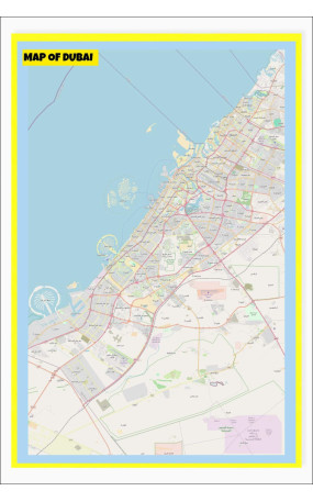 Map of Dubai with Neighborhoods, Streets, Roads, Highways and Parks - Laminated Wall Map Poster Print - Vivid Imagery with Bright Colors