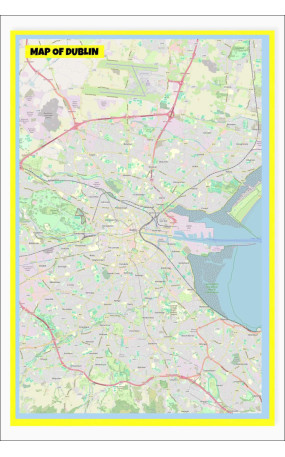 Map of Dublin with Neighborhoods, Streets, Roads, Highways and Parks - Laminated Wall Map Poster Print - Vivid Imagery with Bright Colors
