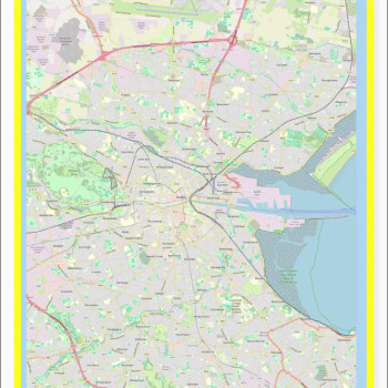 Map of Dublin with Neighborhoods, Streets, Roads, Highways and Parks - Laminated Wall Map Poster Print - Vivid Imagery with Bright Colors