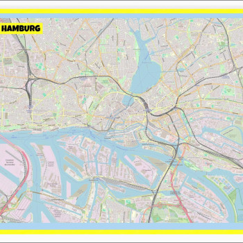 Map of Hamburg with Neighborhoods, Streets, Roads, Highways and Parks - Laminated Wall Map Poster Print - Vivid Imagery with Bright Colors