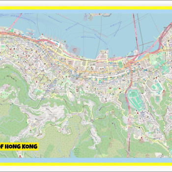 Map of Honk Kong with Neighborhoods, Streets, Roads, Highways and Parks - Laminated Wall Map Poster Print - Vivid Imagery with Bright Colors