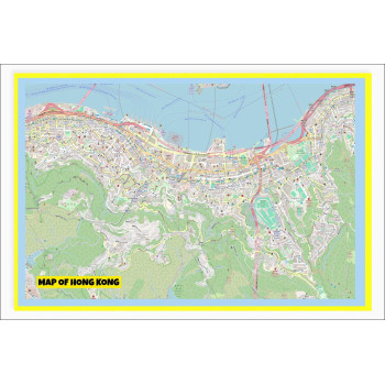Map of Honk Kong with Neighborhoods, Streets, Roads, Highways and Parks - Laminated Wall Map Poster Print - Vivid Imagery with Bright Colors