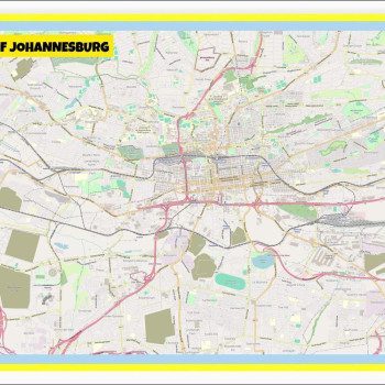 Map of Johannesburg with Neighborhoods, Streets, Roads, Highways and Parks - Laminated Wall Map Poster Print - Vivid Imagery with Bright Color