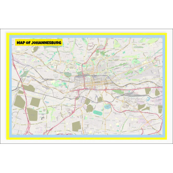 Map of Johannesburg with Neighborhoods, Streets, Roads, Highways and Parks - Laminated Wall Map Poster Print - Vivid Imagery with Bright Color