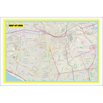 Map of Lima with Neighborhoods, Streets, Roads, Highways and Parks - Laminated Wall Map Poster Print - Vivid Imagery with Bright Colors