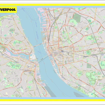 Map of Liverpool with Neighborhoods, Streets, Roads, Highways and Parks - Laminated Wall Map Poster Print - Vivid Imagery with Bright Colors