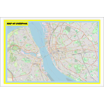 Map of Liverpool with Neighborhoods, Streets, Roads, Highways and Parks - Laminated Wall Map Poster Print - Vivid Imagery with Bright Colors