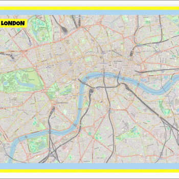 Map of London with Neighborhoods, Streets, Roads, Highways and Parks - Laminated Wall Map Poster Print - Vivid Imagery with Bright Colors