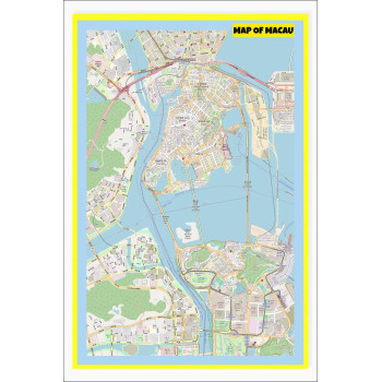 Map of Macau with Neighborhoods, Streets, Roads, Highways and Parks - Laminated Wall Map Poster Print - Vivid Imagery with Bright Colors