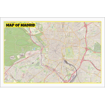 Map of Madrid with Neighborhoods, Streets, Roads, Highways and Parks - Laminated Wall Map Poster Print - Vivid Imagery with Bright Colors