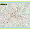 Map of Manchester with Neighborhoods, Streets, Roads, Highways and Parks - Laminated Wall Map Poster Print - Vivid Imagery with Bright Colors