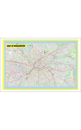 Map of Manchester with Neighborhoods, Streets, Roads, Highways and Parks - Laminated Wall Map Poster Print - Vivid Imagery with Bright Colors